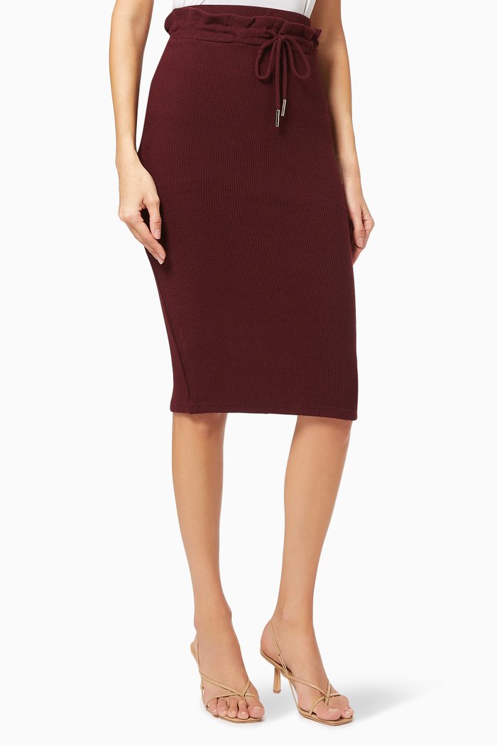 Ribbed Knit Midi Skirt, Burgundy