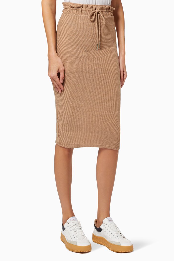 

Ribbed Knit Midi Skirt, Neutral