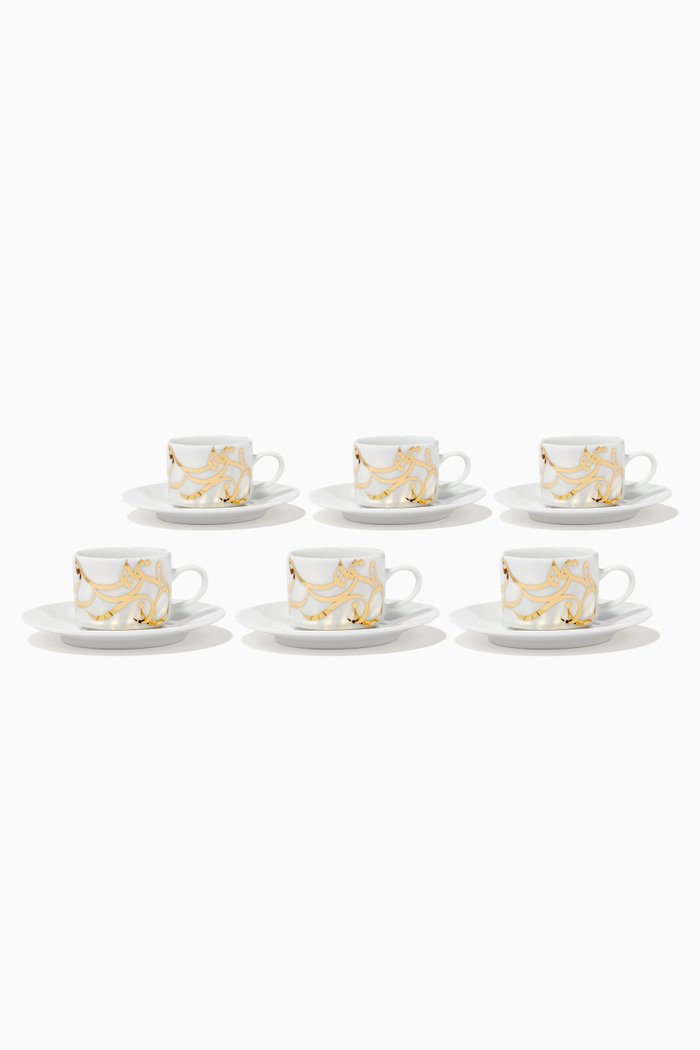 

Calligraffiti Tea Cups, Set of 6 with Gift Box, White