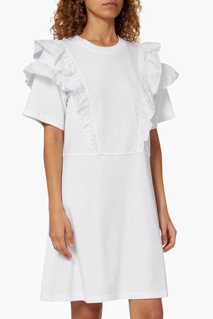 

Poplin Flounces Cotton Dress, White