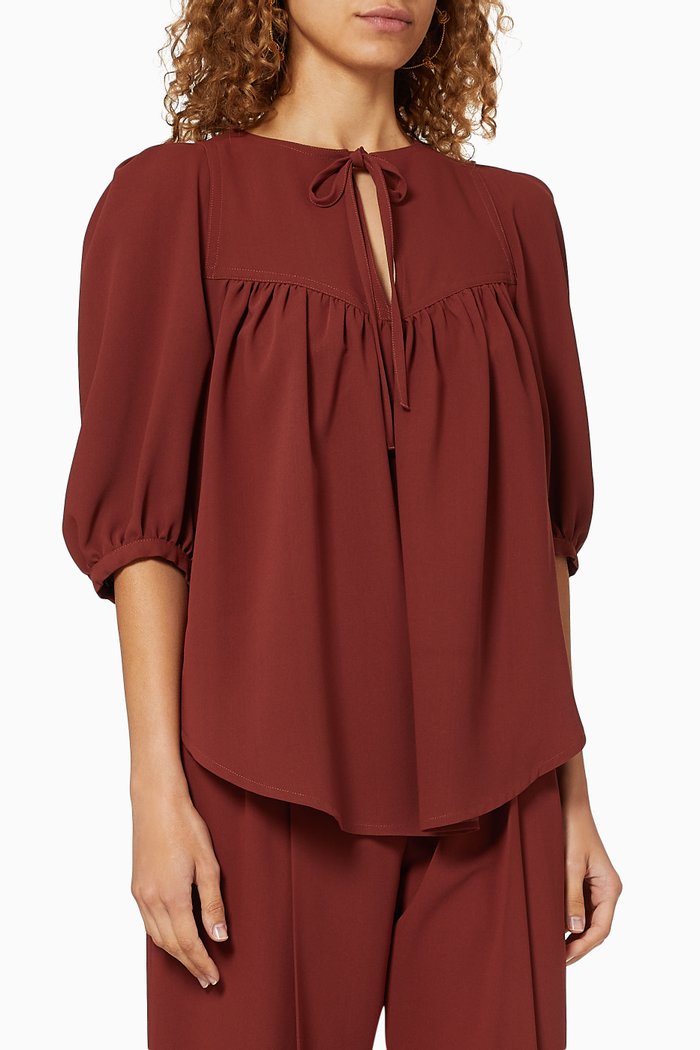 

Gathered Georgette Blouse, Brown