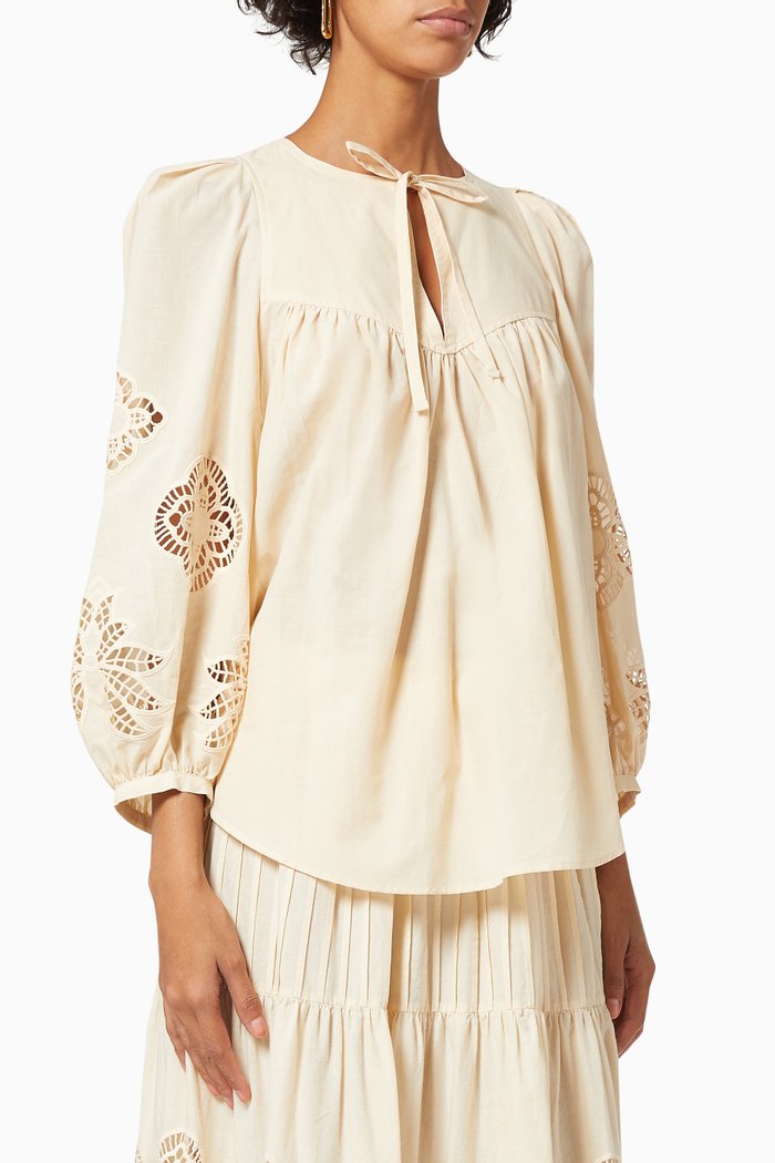 

Guipure Cotton Voile Top, Neutral
