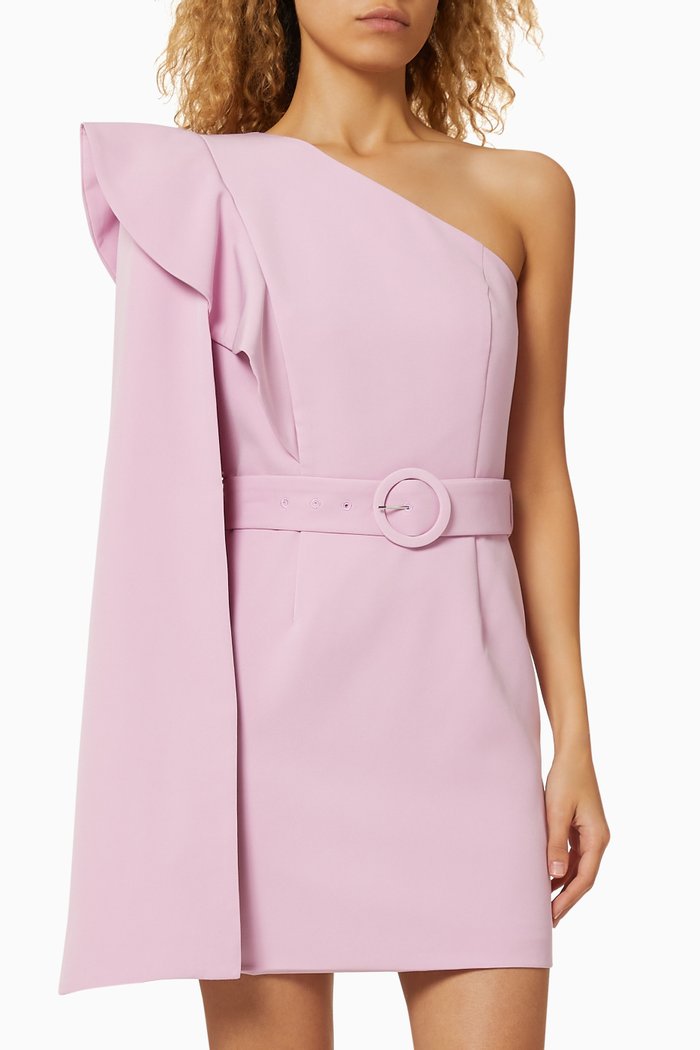 

One Shoulder Ruffle Cape Mini Dress, Pink