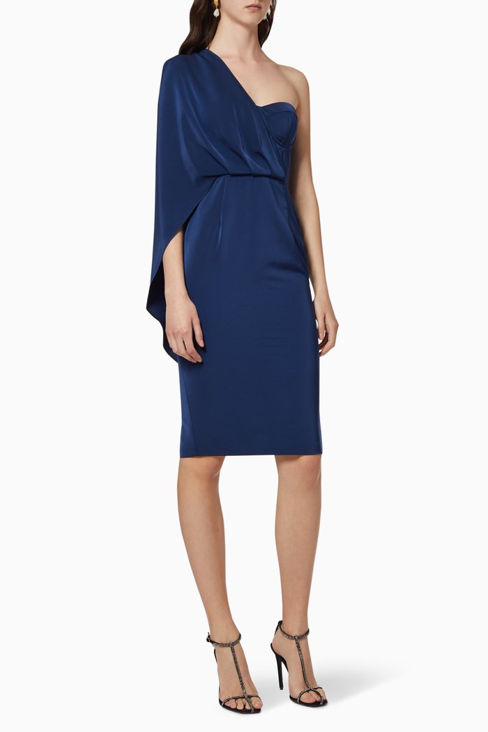 

Corset Draped Cape Mini Dress, Blue