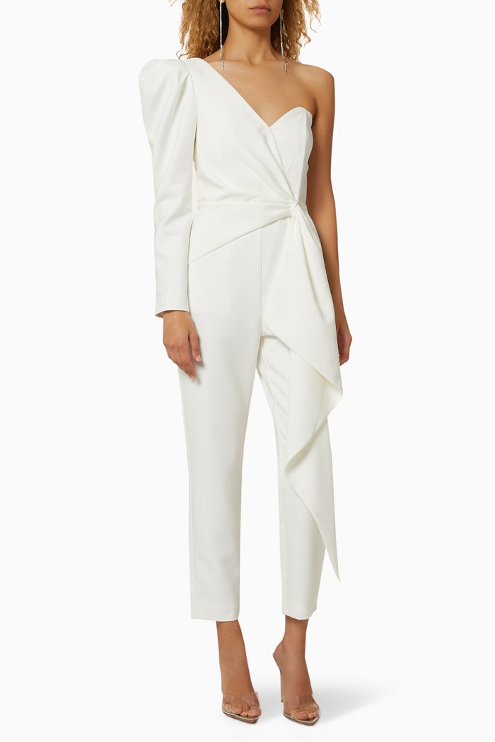 

Puff Sleeve Asymmetric Jumpsuit, White