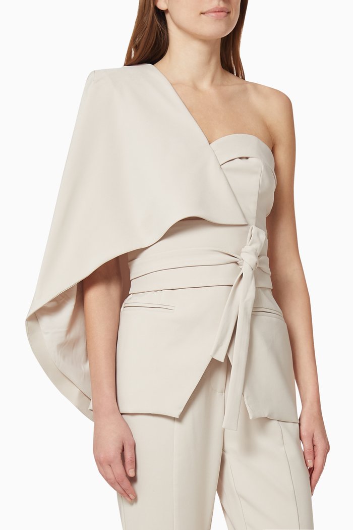 

Belted Asymetrical Cape Blazer, Neutral