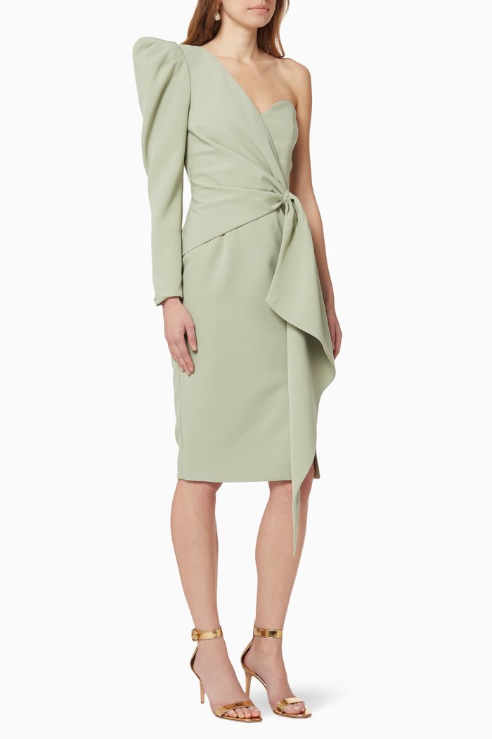 

Asymmetrical One Shoulder Dress, Green