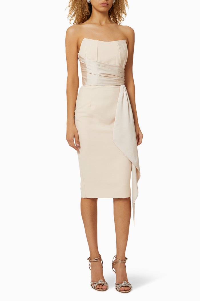 

Satin Mix Draped Bandeau Midi Dress, Neutral