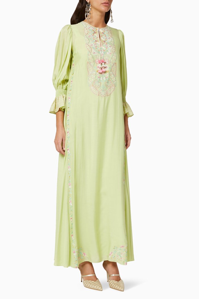 

Self-Tie Embroidered Kaftan, Green