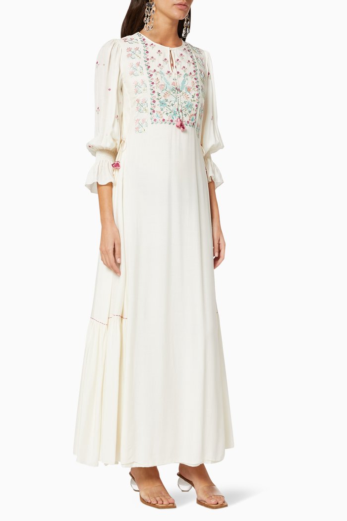 

Self-Tie Embroidered Kaftan, White