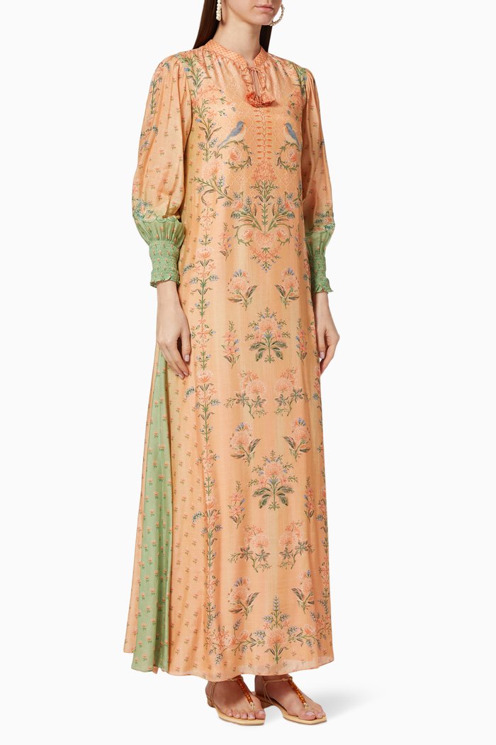 

Mandarin Collar Printed Kaftan, Orange