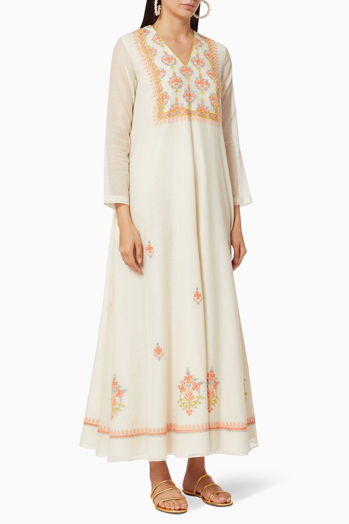 

Embroidered Silk Blend Dress, Neutral