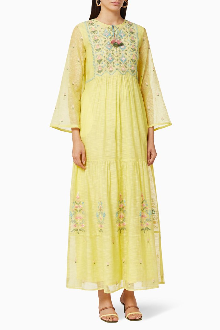 

Embroidered Silk Blend Dress, Yellow