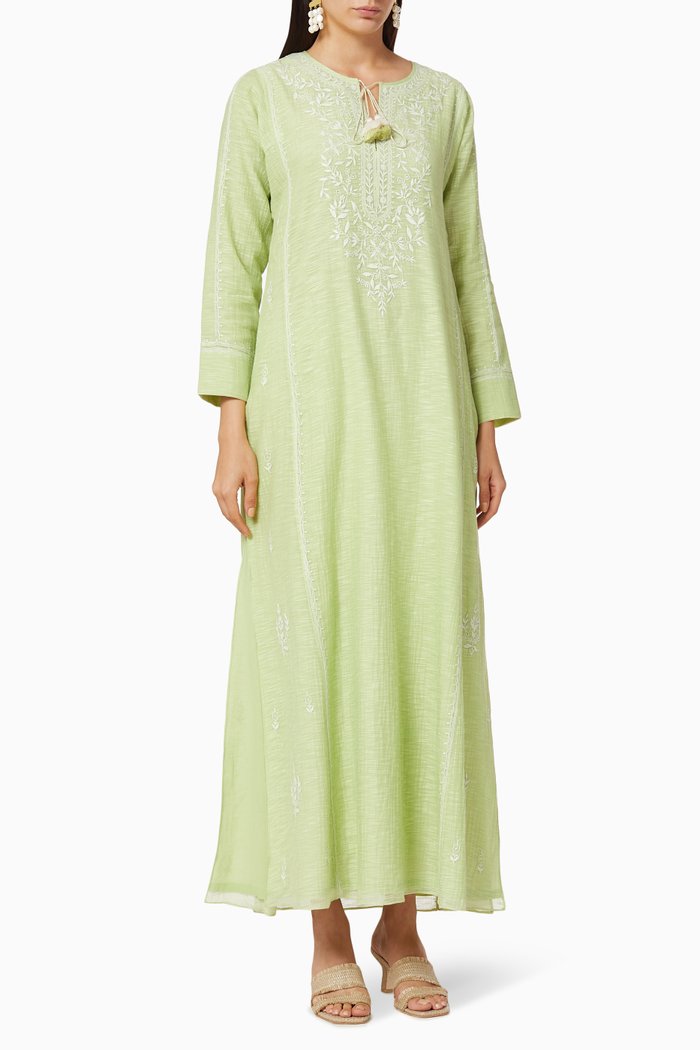 

Embroidered Silk Blend Kaftan, Green