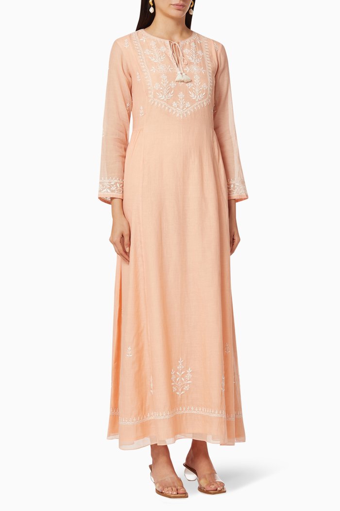 Embroidered Silk Blend Dress, Pink