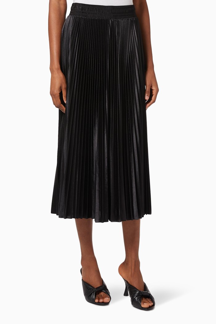 

Pleated Tracksuit Skirt in Shiny Sport Jersey, Black