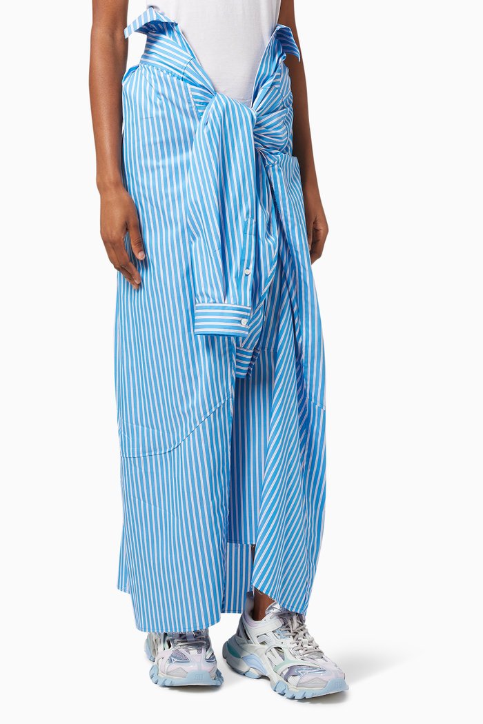 

Transformable Skirt in Striped Cotton Twill, Blue