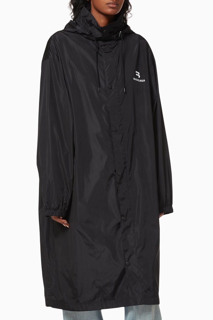 

Long Trench Coat in Nylon, Black