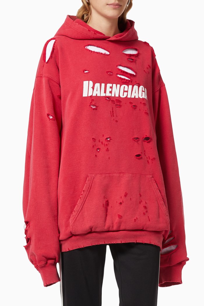 

Caps Destroyed Oversized Hoodie in Organic Medium Fleece, Red