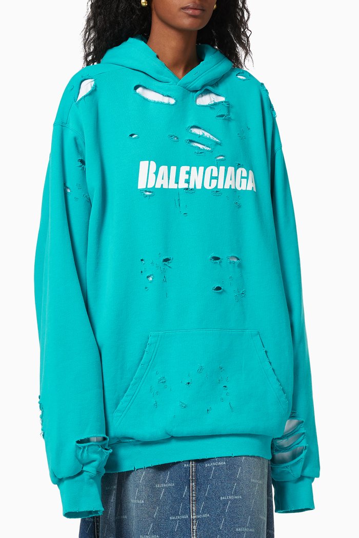 

Caps Destroyed Oversized Hoodie in Organic Medium Fleece, Blue