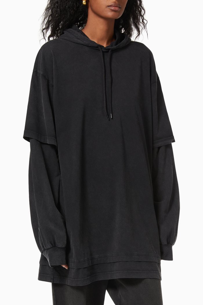 

Oversized Hooded T-shirt in Cotton, Black