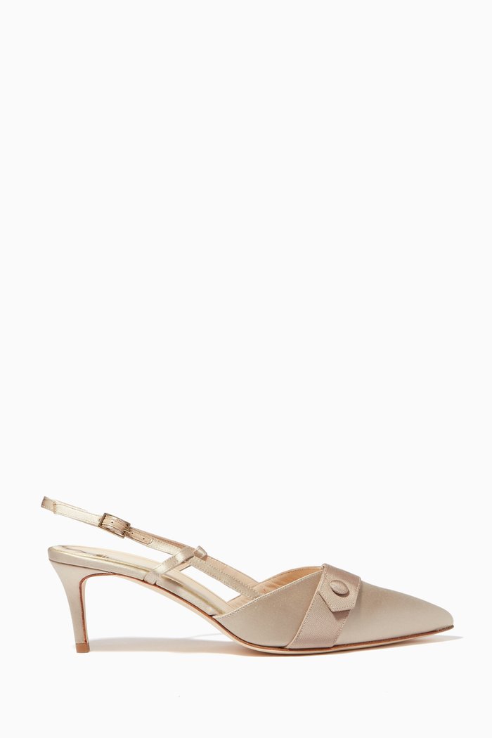 

Fionda Sofistica Pumps in Satin & Grosgrain, Neutral