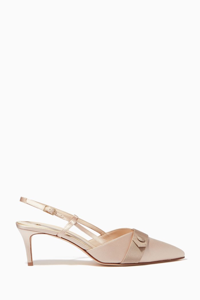 

Fionda Sofistica Contrast Pumps in Satin & Grosgrain, Neutral