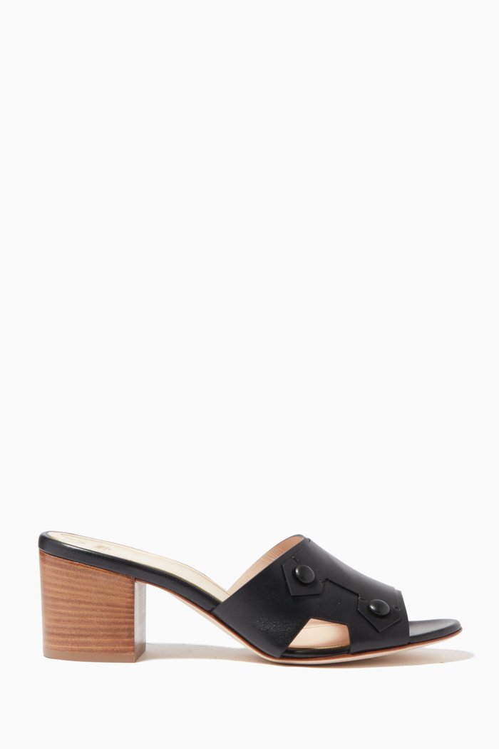 

Graffeta 45 Mules in Soft Calfskin & Wood, Black