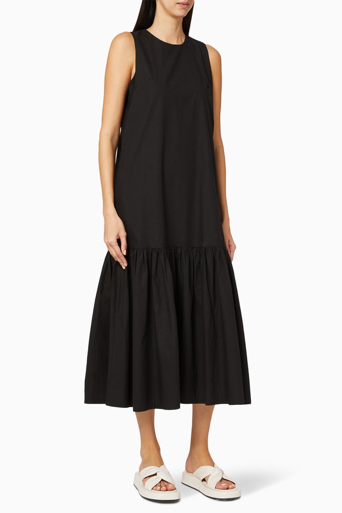Loulou Flounced Cotton Dress, Black