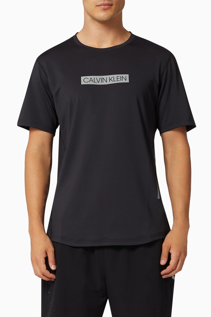 

Mesh Panel Gym T-shirt in Technical Stretch Blend, Black