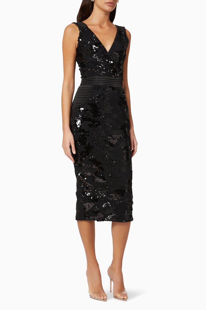 

Sequinned Mesh Midi Dress, Black