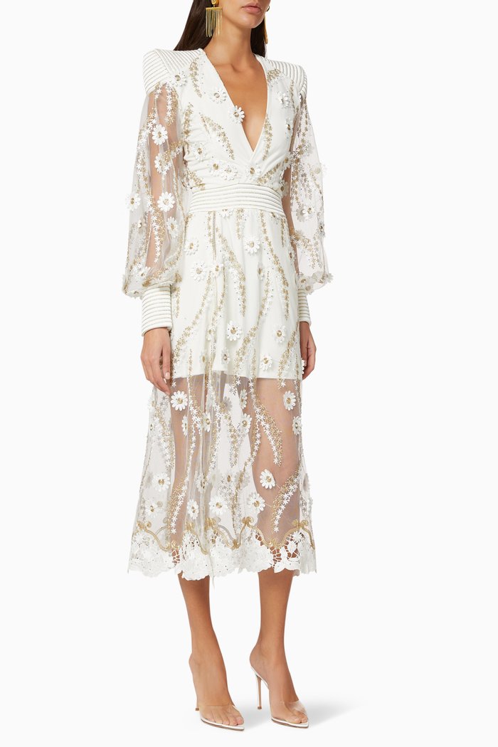 

Trimmed Lace Dress, White