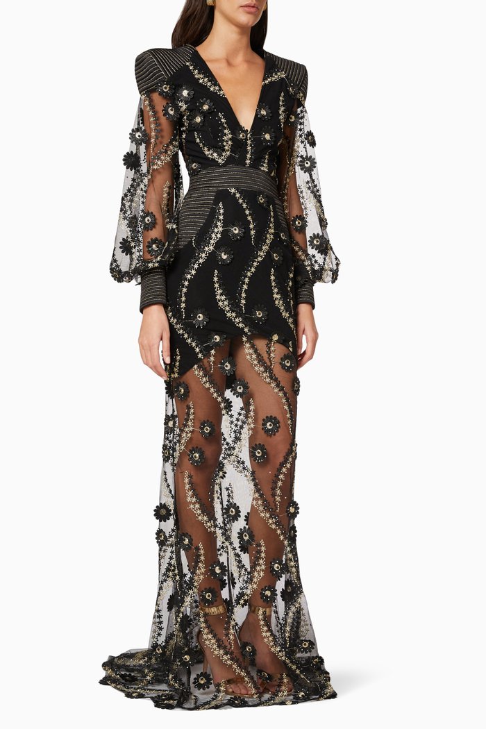 

Trimmed Lace Gown, Black
