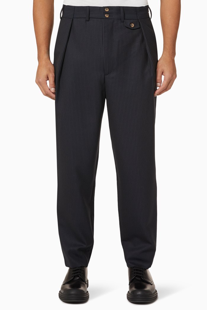 

x Casely-Hayford Tailored Pinstripe Trousers, Blue
