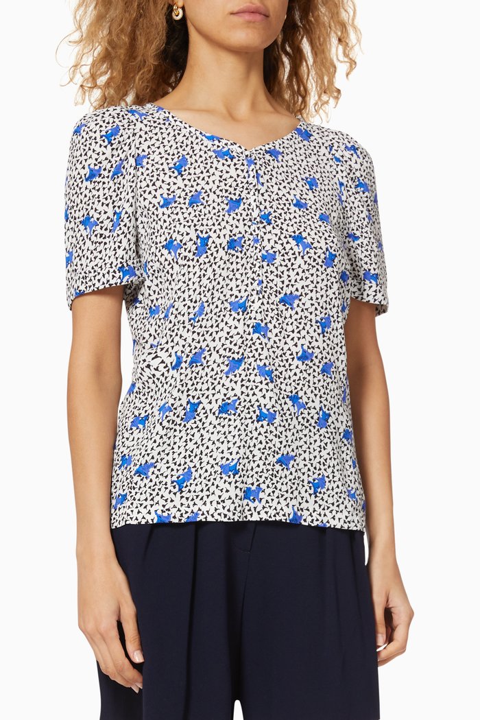 

Printed Crepe Top with Shirring, Purple