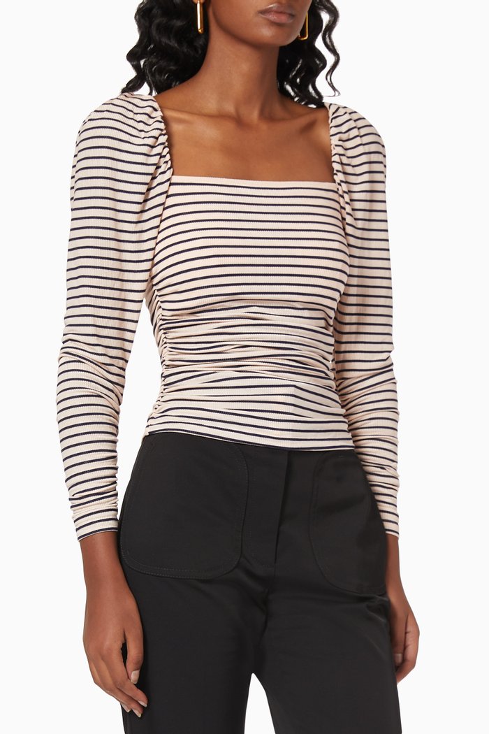 

Squareneck Striped Top, Rose gold