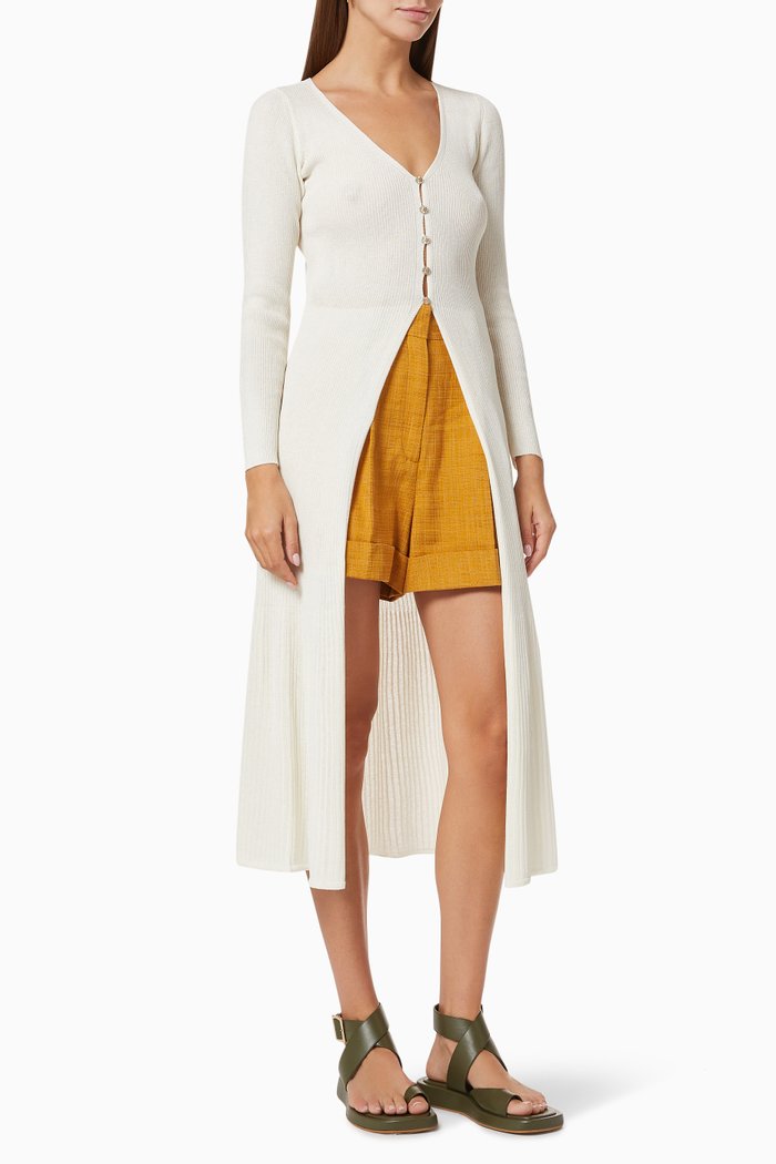 

Long Cardigan in Cotton Knit, White