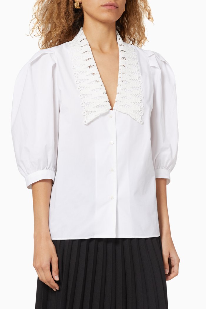 

Lace Collar Cotton Poplin Shirt, White