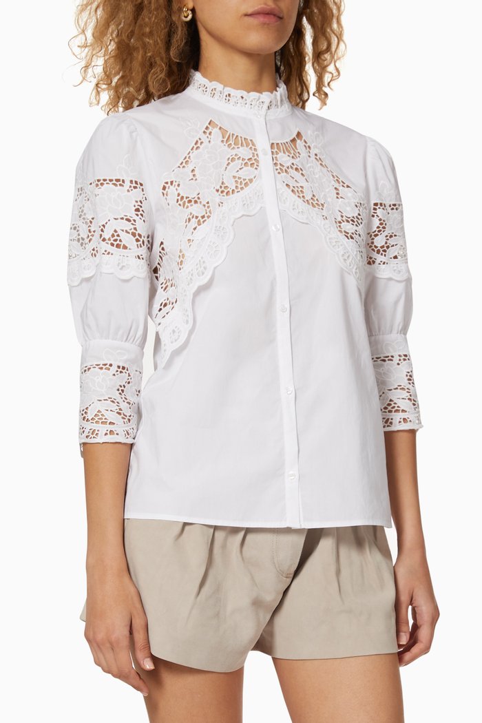 Guipure Lace Cotton Shirt, White