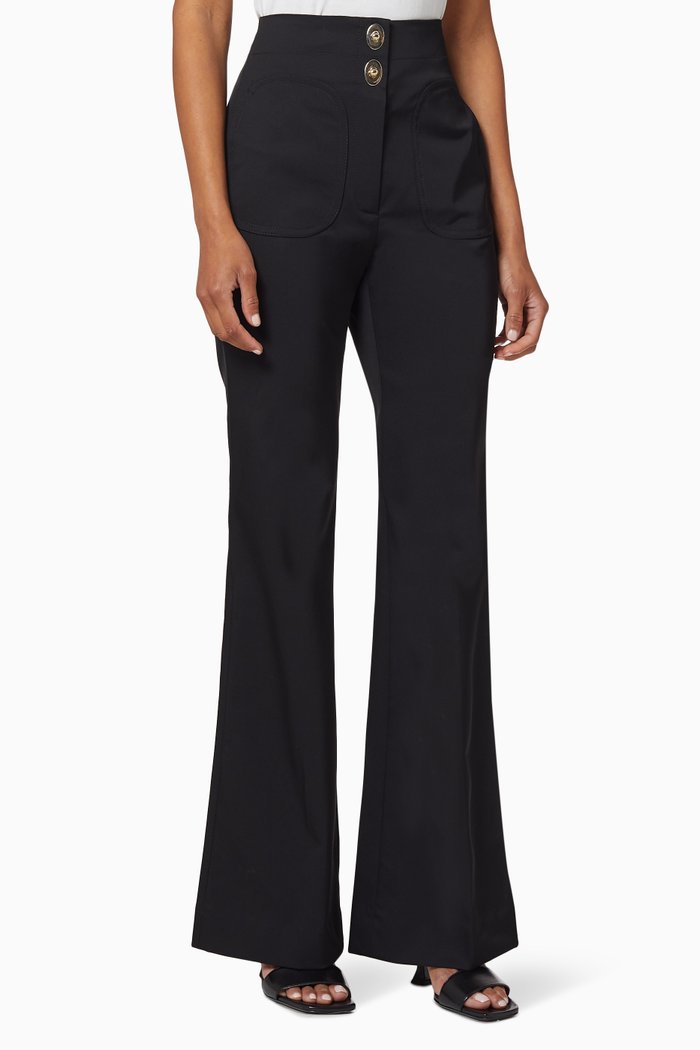 

High-Waist Flared Pants, Black