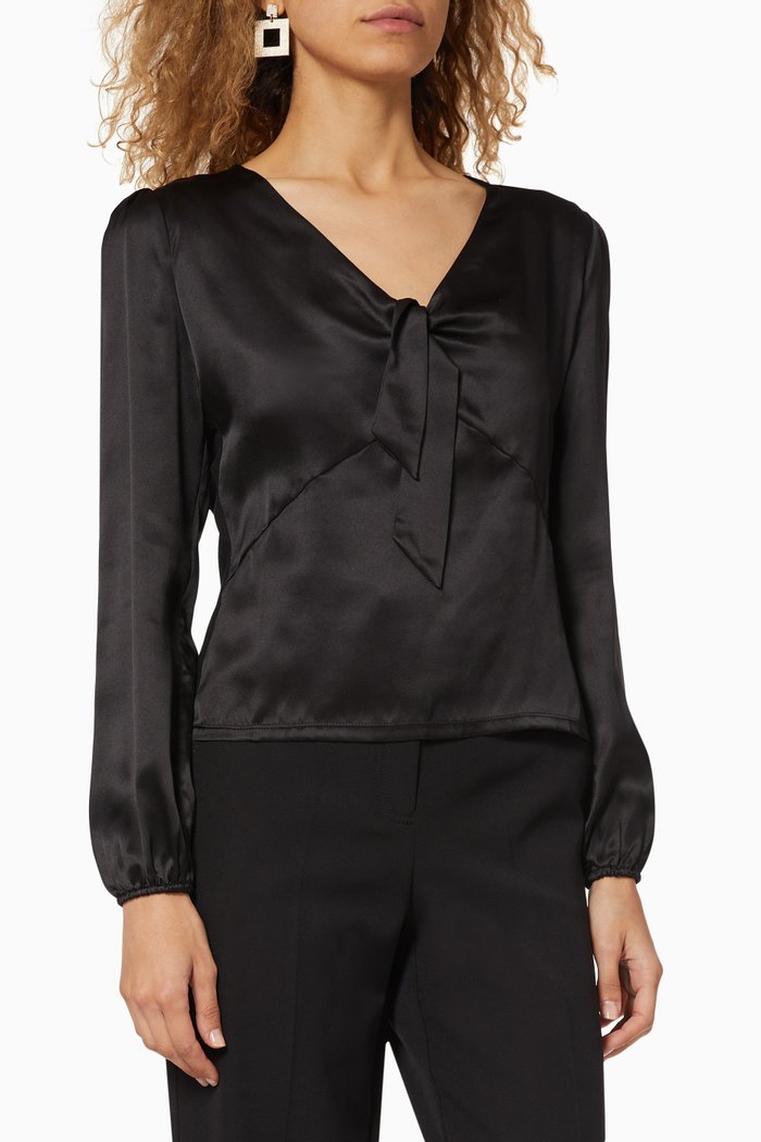 

Silk Satin Tie Top, Black