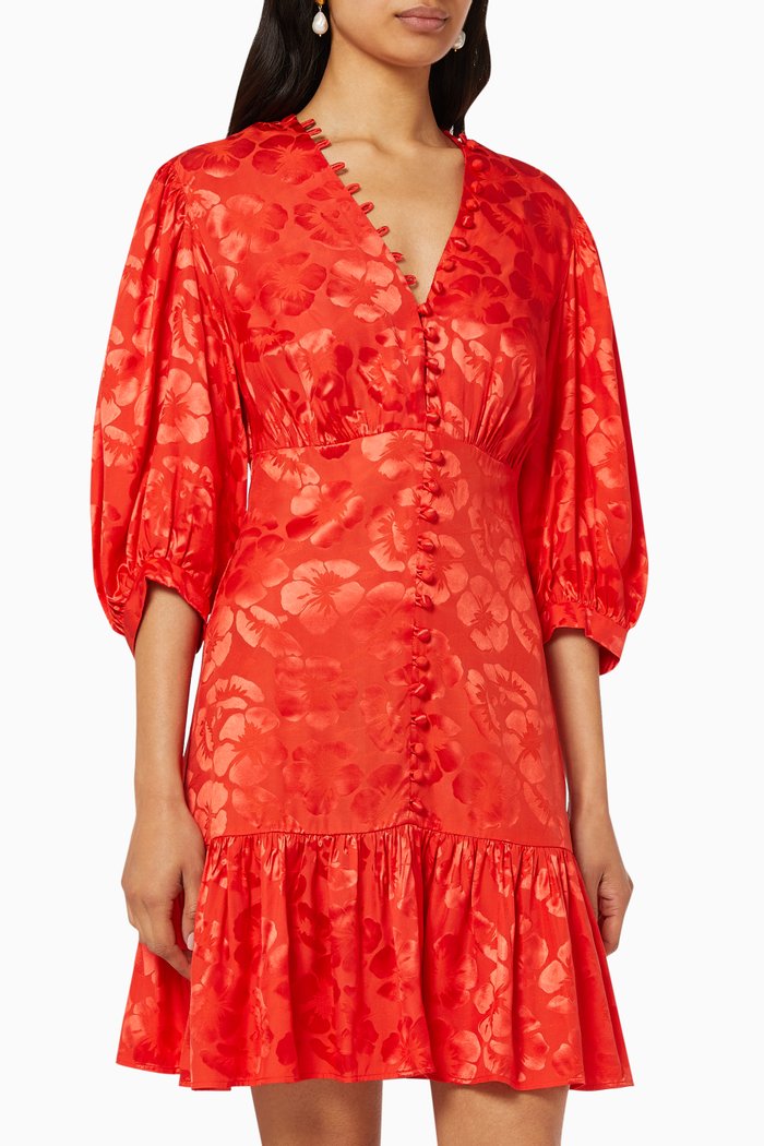 

Floral Silk Blend Mini Dress, Red