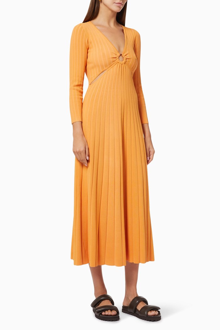 

Cut-out Midi Dress in Ribbed Knit, Orange