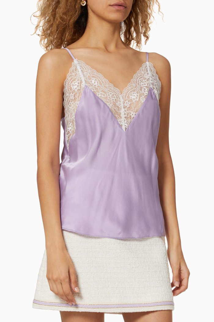 Silk Satin & Lace Top, Purple