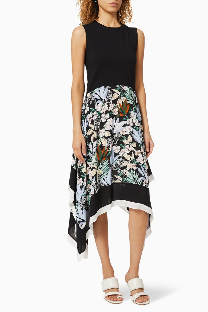 

Trompe L'oeil Printed Satin Dress, Black