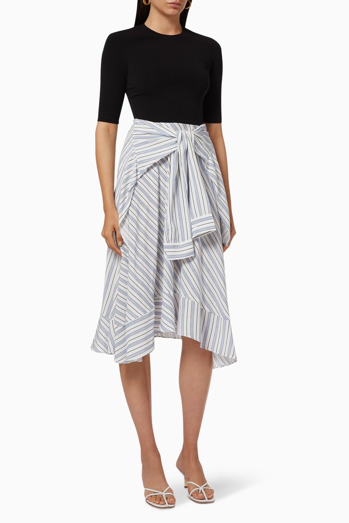 

Hybrid Dress with Striped Skirt, Blue