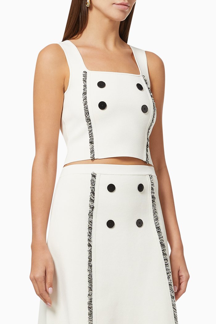 Fringed Crop Top in Viscose Knit, White