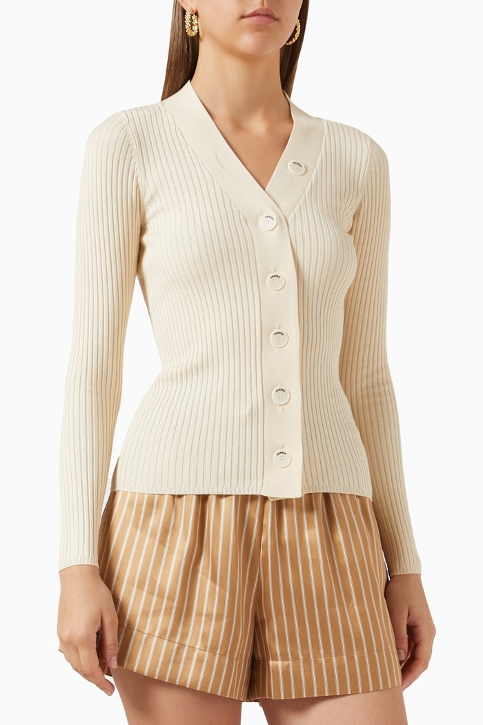 

Ribbed Knit Cardigan in Viscose-blend, Neutral