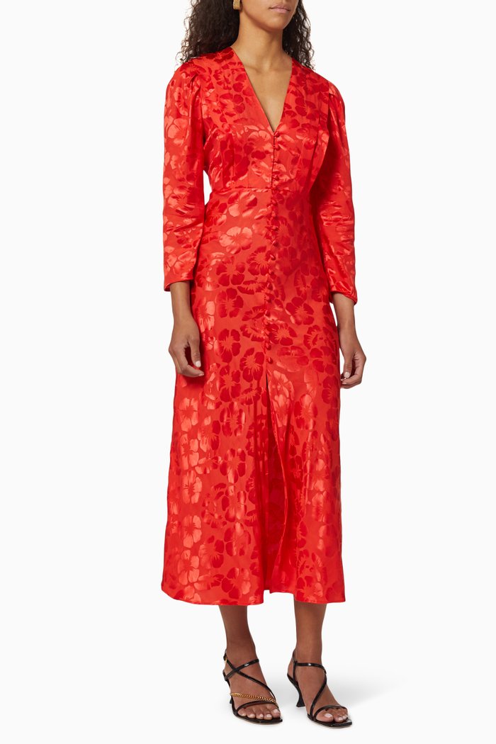 

Floral Silk Blend Midi Dress, Red