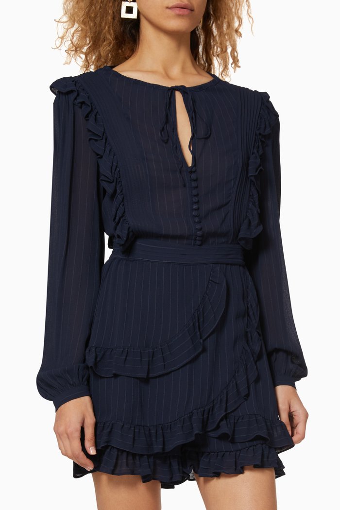 Jacquard Ruffles Playsuit, Blue